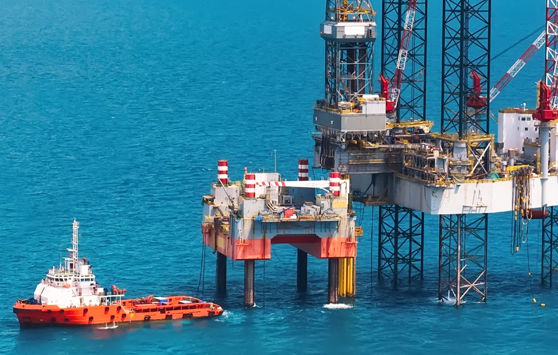 offshore oil rig and boat