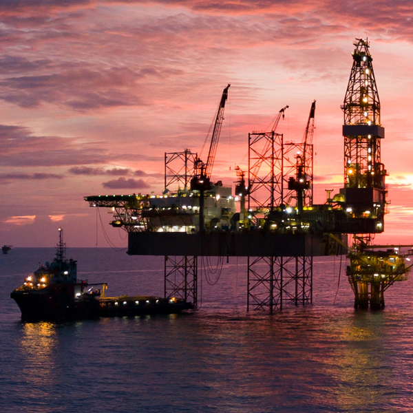 offshore oil rig and boat