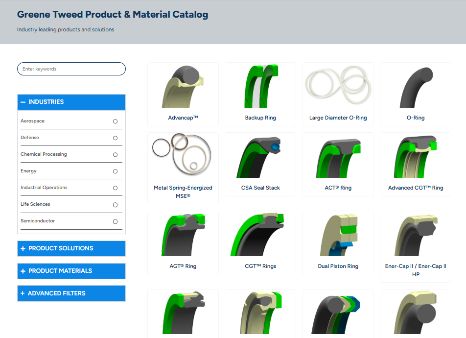 Greene Tweed Interactive Digital Product & Material Catalog