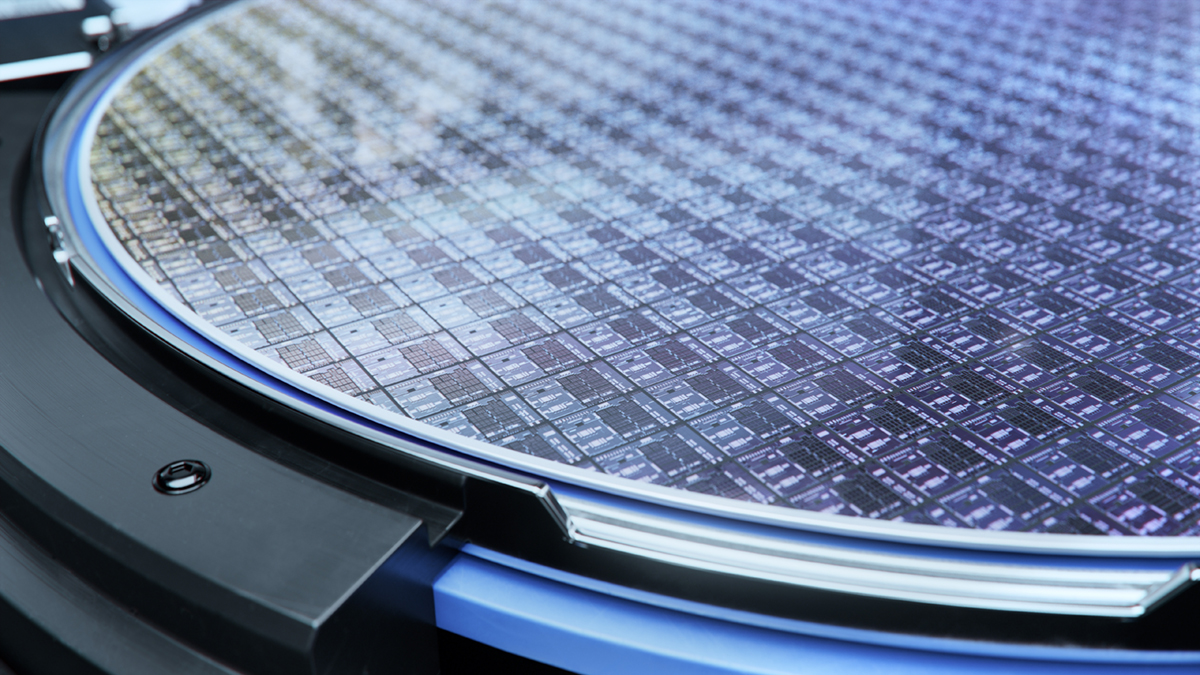 silicon wafer containing microchips