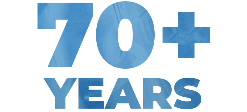 70 + years transparent graphic with industrial image overlay