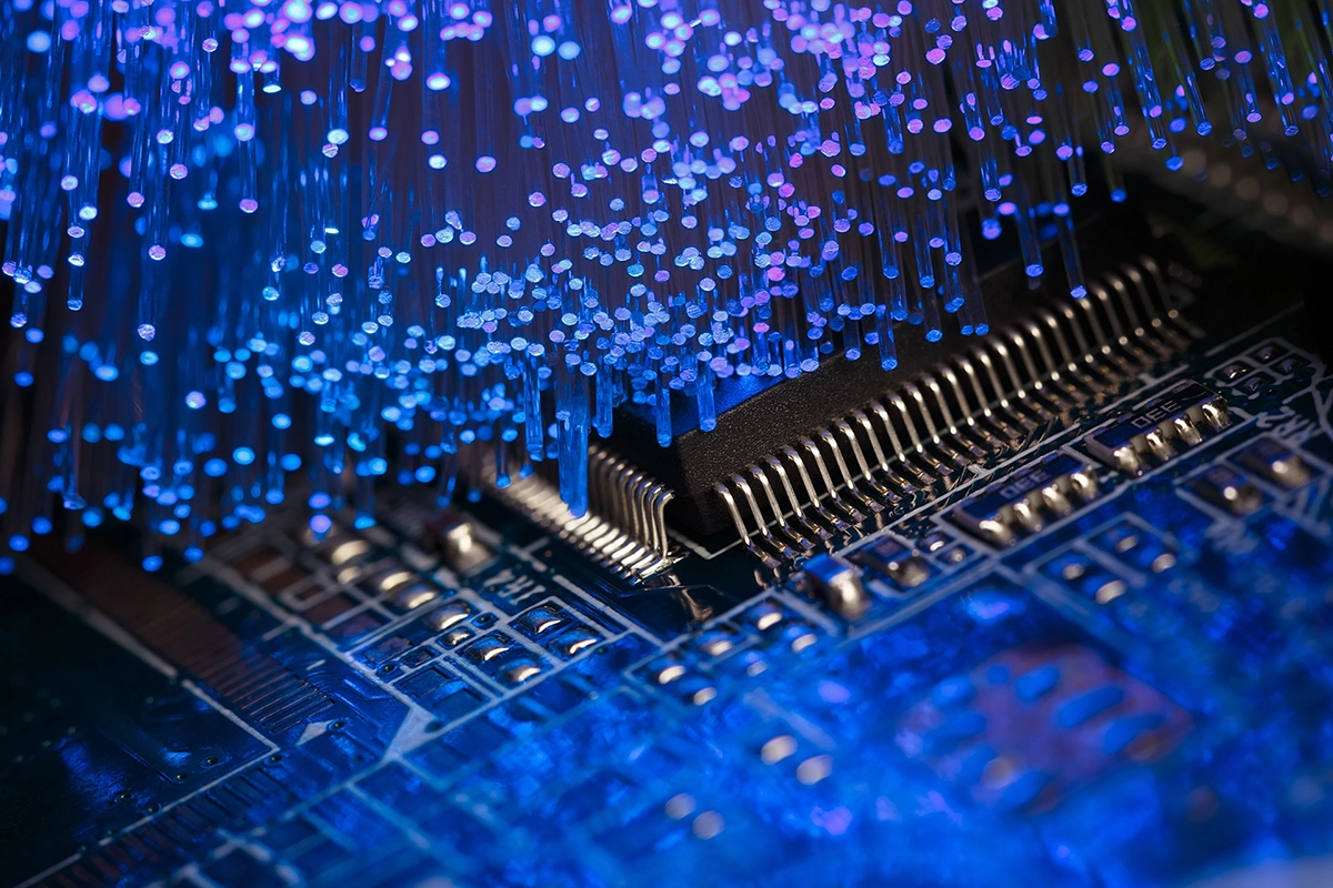 fiber optic connections over a microchip
